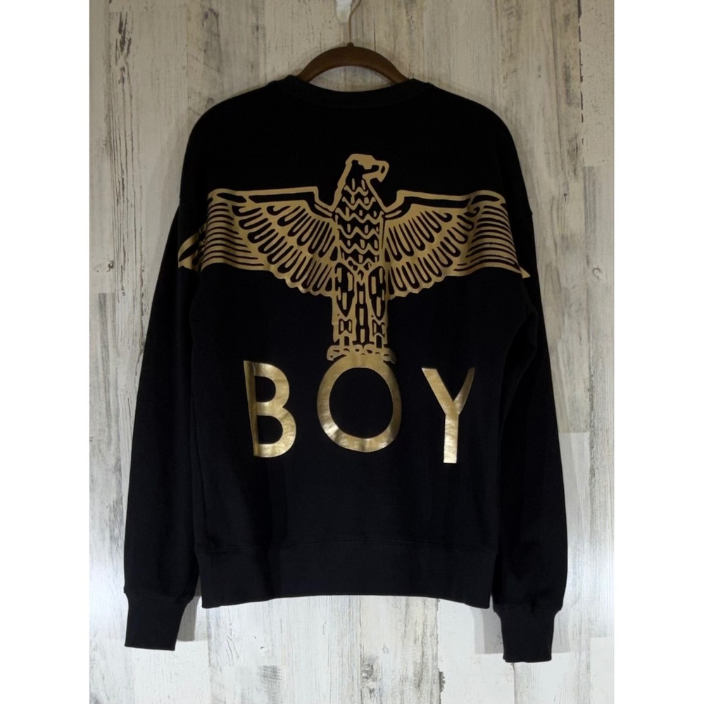 BOY London Sweatshirt XS Black Gold Foil Eagle Graphic Logo Pullover Crewneck